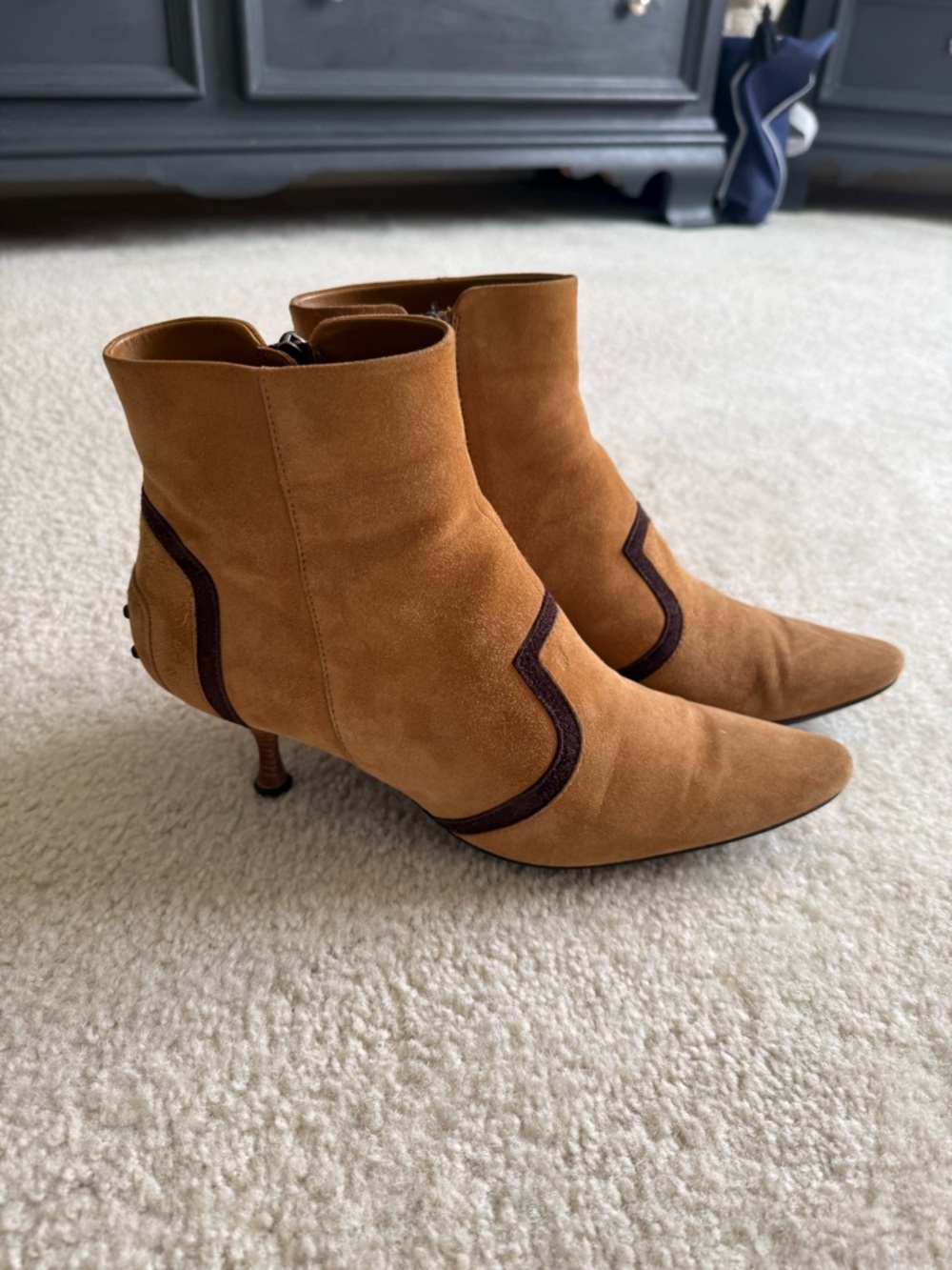 Tod’s Vintage Women's Suede Studded Ankle Boots in Tan
